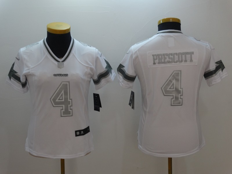 Womens Dallas Cowboys #4 Dak Prescott White Salute TO Service Jerseys->women nfl jersey->Women Jersey